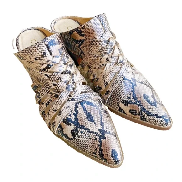 Coconuts By Matisse High Heel Mule Faux Python Upper Cut Outs Pointy Toes 